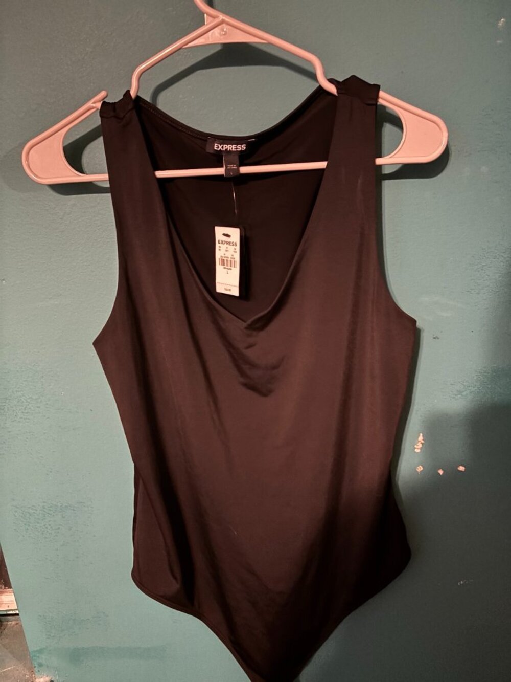 Express Black Draped Cowl Neck Bodysuit NWT – L